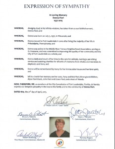 Fort Lauderdale Commission's expression of sympathy for Donna Fiori